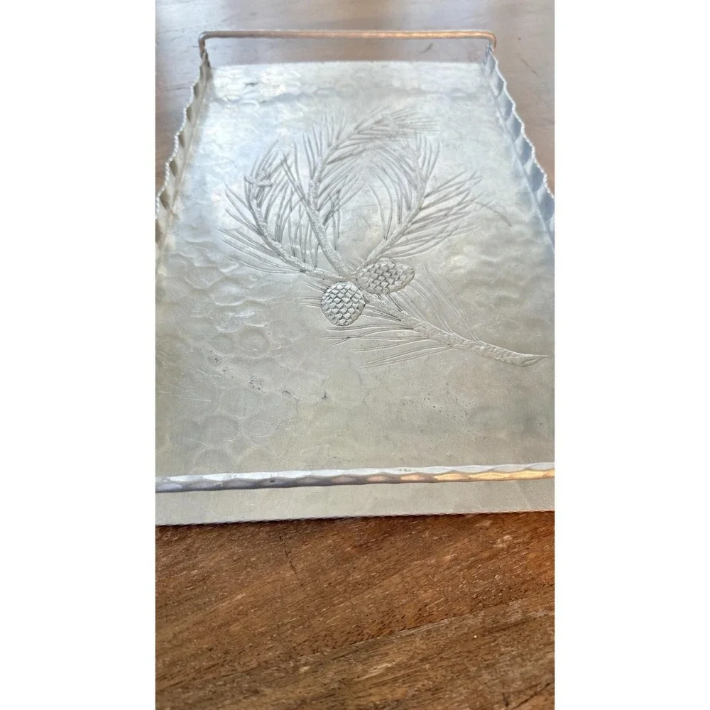 Vintage Hand Forged Everlast Metal Serving Tray Pinecone Branch Design 16 x 10